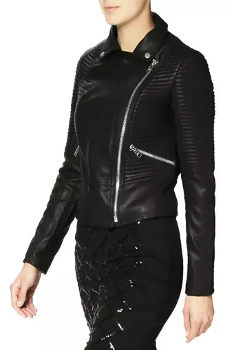 Womens genuine lambskin black leather motorcycle slim fit ladies biker jacket-c69