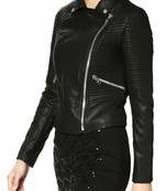 women's black lambskin leather biker jacket classic moto zip style premium elegant