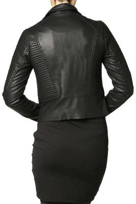 women's black lambskin leather biker jacket classic moto zip style premium elegant 2