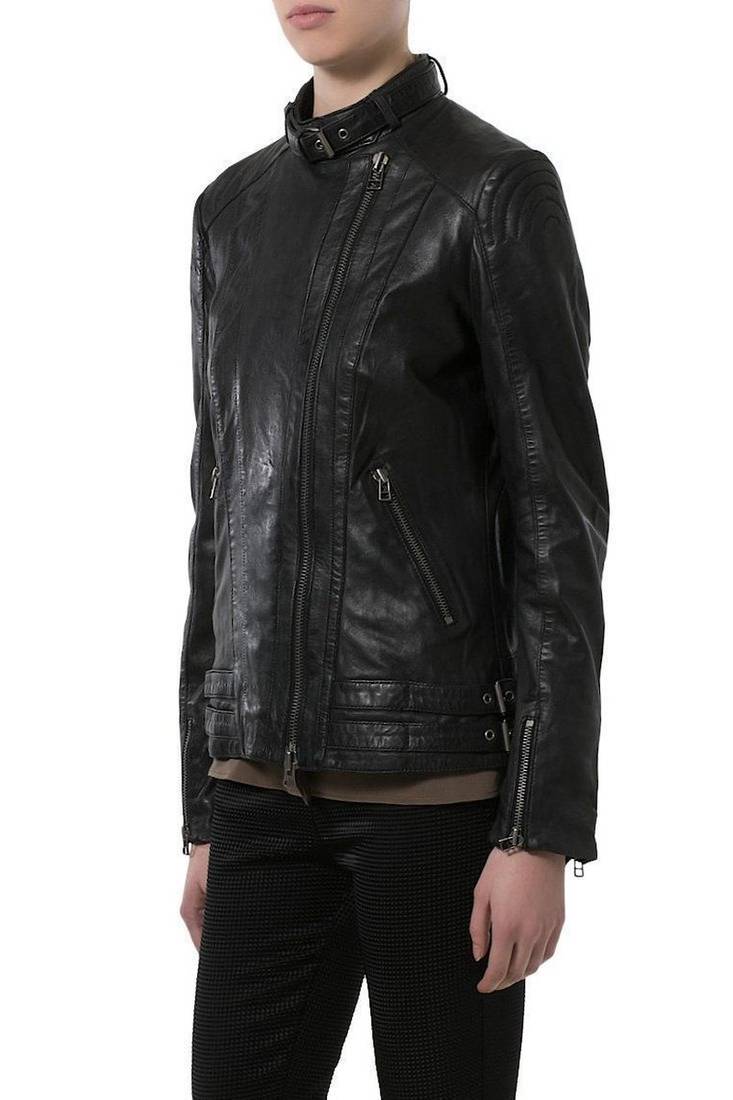 Womens genuine lambskin black leather motorcycle slim fit ladies biker jacket-c70