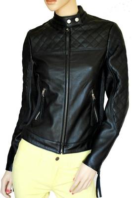 women's black lambskin leather biker jacket classic moto zip style premium classic 1
