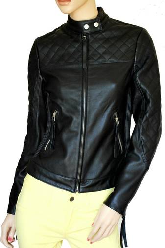 Womens genuine lambskin black leather motorcycle slim fit ladies biker jacket-c71