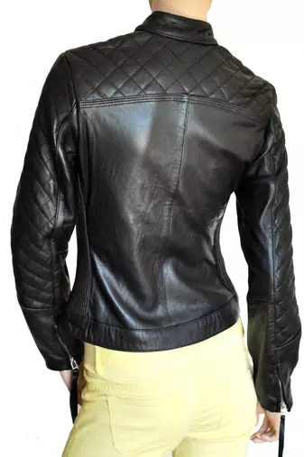 women's black lambskin leather biker jacket classic moto zip style premium classic