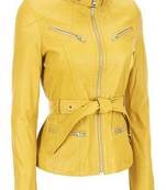 women's yellow lambskin leather biker jacket classic moto zip style