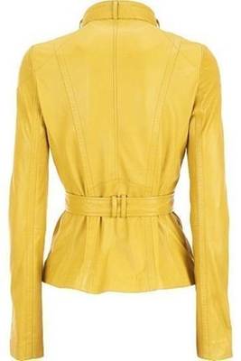 women's yellow lambskin leather biker jacket classic moto zip style 2
