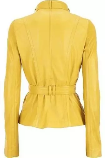 women's yellow lambskin leather biker jacket classic moto zip style