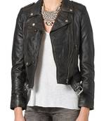 women's black lambskin leather biker jacket classic moto zip style premium versatile