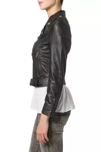 women's black lambskin leather biker jacket classic moto zip style premium versatile