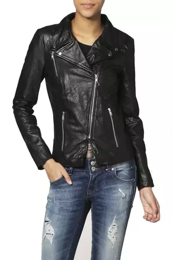 Women’s genuine lambskin black leather biker jacket slim fit designer motorcycle-c74