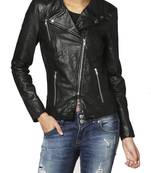 women's black lambskin leather biker jacket classic moto zip style premium timeless