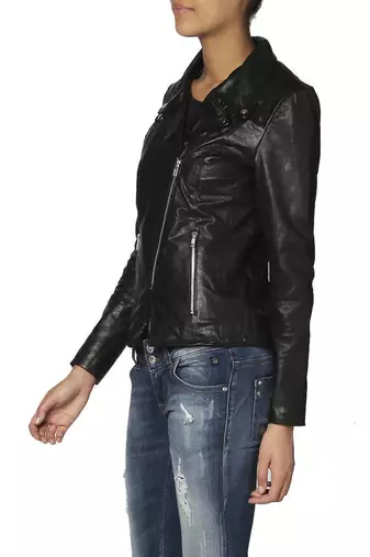 women's black lambskin leather biker jacket classic moto zip style premium timeless