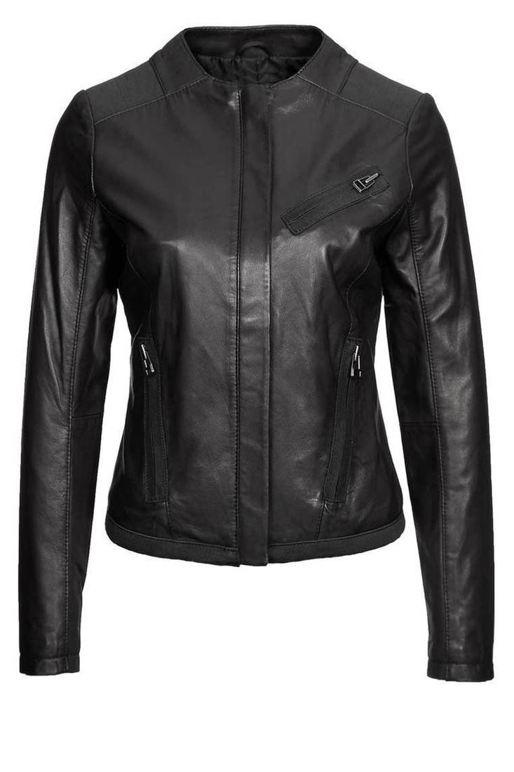 Women’s genuine lambskin black leather biker jacket slim fit designer motorcycle-c75