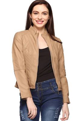 women's beige lambskin leather biker jacket classic moto zip style 1