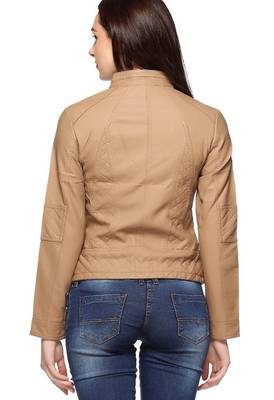 women's beige lambskin leather biker jacket classic moto zip style 2