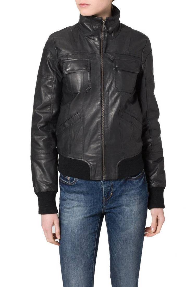 Women black 100% lambskin leather jacket biker motorcycle napa leather jacket-78
