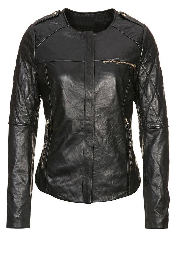 Women black 100% lambskin leather jacket biker motorcycle napa leather jacket-80