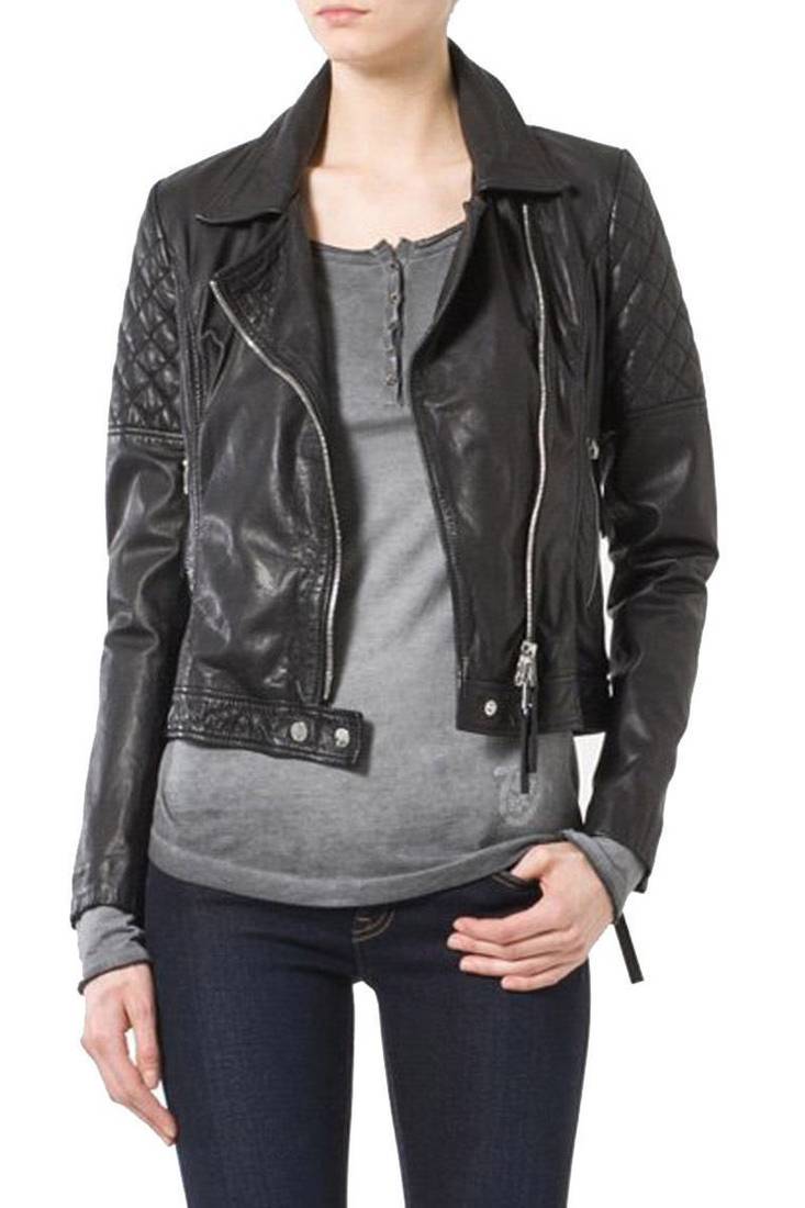Women black 100% lambskin leather jacket biker motorcycle napa leather jacket-81