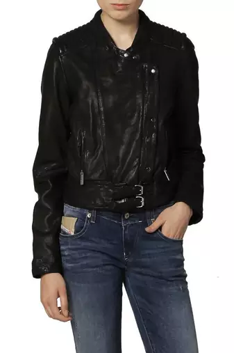 Women black 100% lambskin black leather jacket biker motorcycle napa leather jacket-82