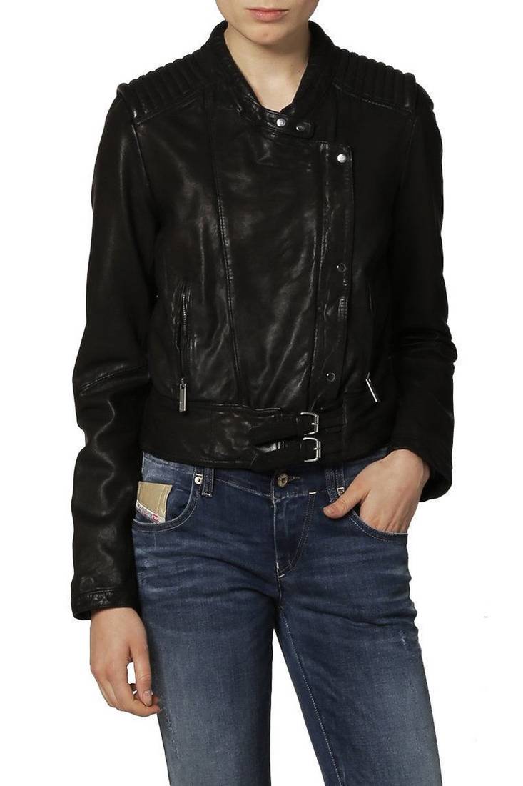 Women black 100% lambskin black leather jacket biker motorcycle napa leather jacket-82