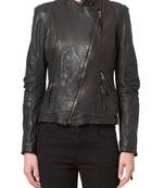 women's black napa leather biker jacket classic moto zip style premium featured