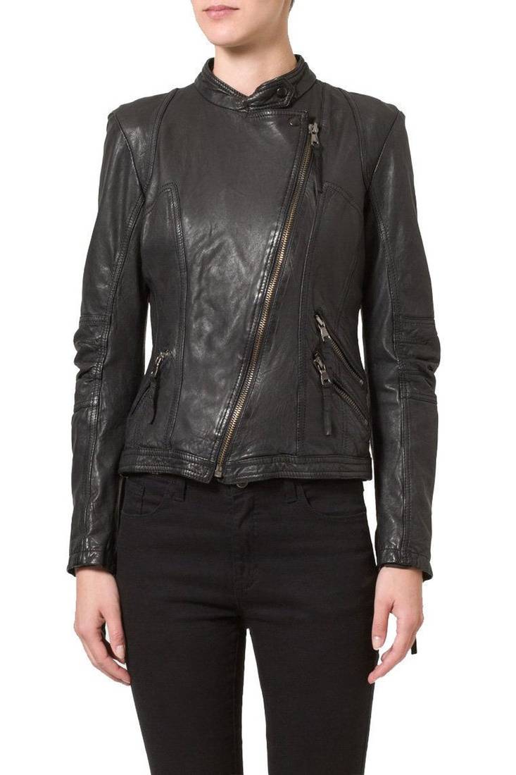Women black 100% lambskin black leather jacket biker motorcycle napa leather jacket-83