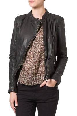 women's black napa leather biker jacket classic moto zip style premium featured 2