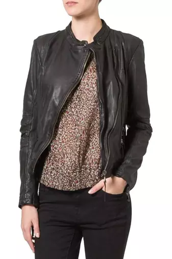 women's black napa leather biker jacket classic moto zip style premium featured