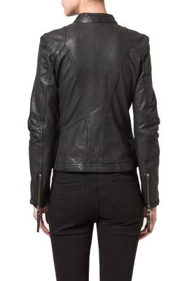 women's black napa leather biker jacket classic moto zip style premium featured 3