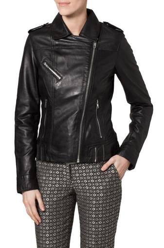 Women black 100% lambskin black leather jacket biker motorcycle napa leather jacket-84