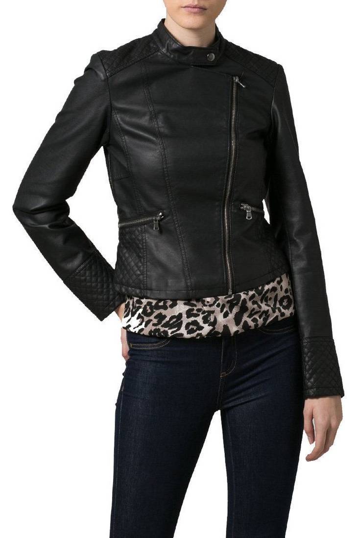 Women black 100% lambskin black leather jacket biker motorcycle napa leather jacket-85