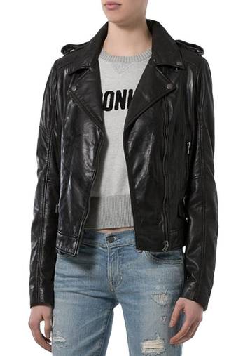 Women black 100% lambskin black leather jacket biker motorcycle napa leather jacket-88