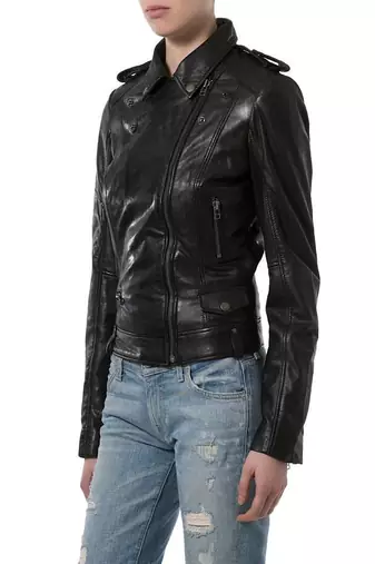 women's black napa leather biker jacket classic moto zip style exclusive stylish