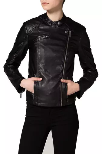 Women black 100% lambskin black leather jacket biker motorcycle napa leather jacket-89