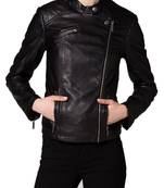 women's black napa leather biker jacket classic moto zip style exclusive authentic