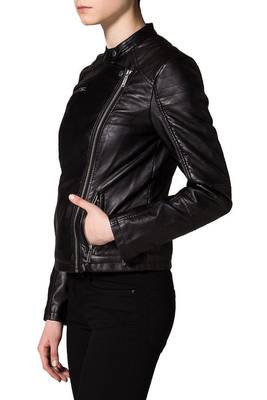 women's black napa leather biker jacket classic moto zip style exclusive authentic 2