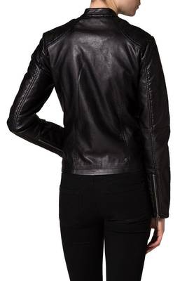 women's black napa leather biker jacket classic moto zip style exclusive authentic 3
