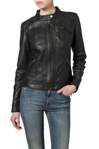 Women black 100% lambskin black leather jacket biker motorcycle napa leather jacket-91