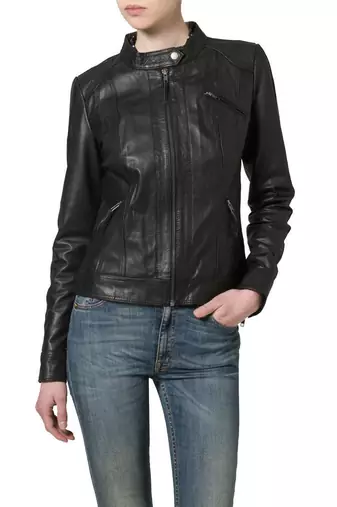 Women black 100% lambskin black leather jacket biker motorcycle napa leather jacket-91