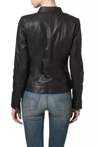 women's black napa leather biker jacket classic moto zip style exclusive genuine