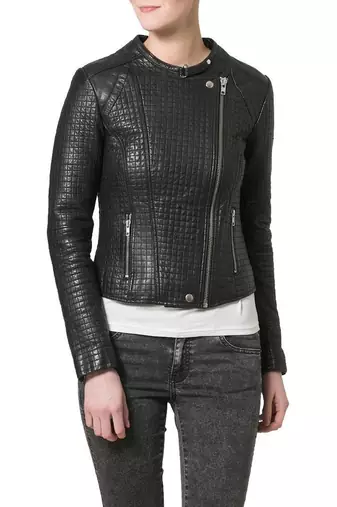 Women black 100% lambskin black leather jacket biker motorcycle napa leather jacket-92