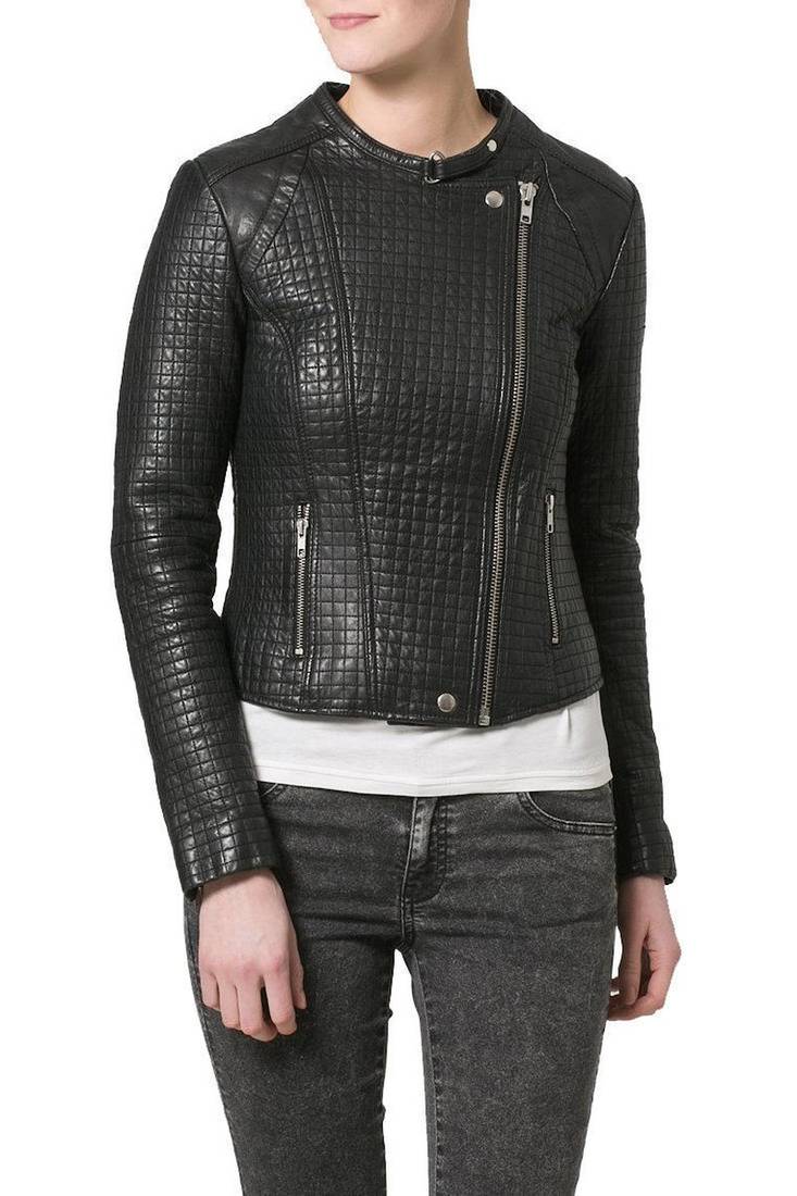 Women black 100% lambskin black leather jacket biker motorcycle napa leather jacket-92