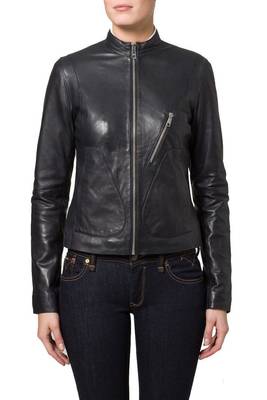 women's black napa leather biker jacket classic moto zip style exclusive refined 1
