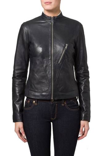 Women black 100% lambskin black leather jacket biker motorcycle napa leather jacket-93