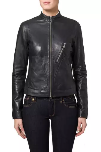 Women black 100% lambskin black leather jacket biker motorcycle napa leather jacket-93