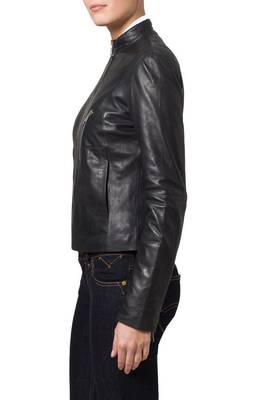 women's black napa leather biker jacket classic moto zip style exclusive refined 2