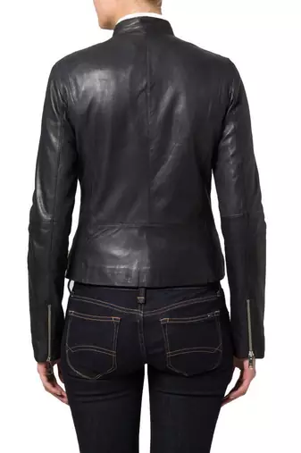 women's black napa leather biker jacket classic moto zip style exclusive refined