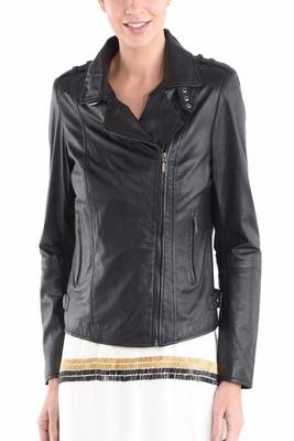 women's black napa leather biker jacket classic moto zip style exclusive elegant 1