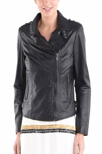 Women black 100% lambskin black leather jacket biker motorcycle napa leather jacket-94