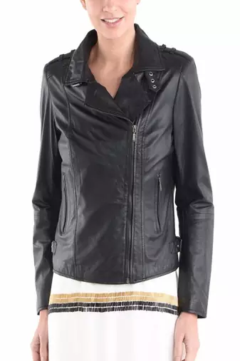 Women black 100% lambskin black leather jacket biker motorcycle napa leather jacket-94