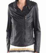 women's black napa leather biker jacket classic moto zip style exclusive elegant
